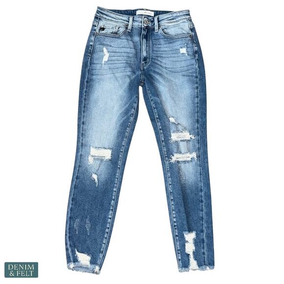 KanCan Distressed Blue Denim Jeans Women’s Size 9/28 Skinny Ankle Raw Hem - Picture 1 of 7